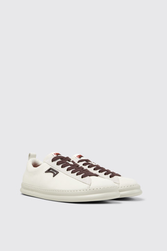 Front view of Runner White Leather and Nubuck Sneakers for Men.