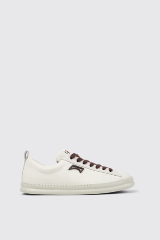Side view of Runner White Leather and Nubuck Sneakers for Men.