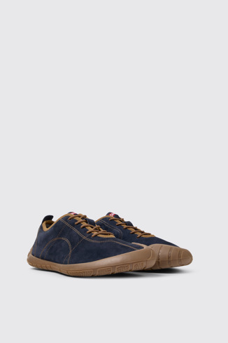 Front view of Peu Path Blue Nubuck Sneakers for Men.