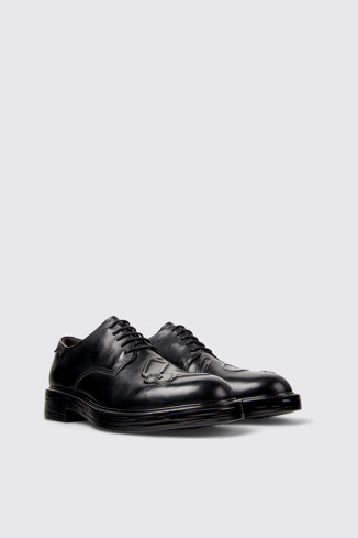 Front view of Twins Black Leather Shoes for Men.