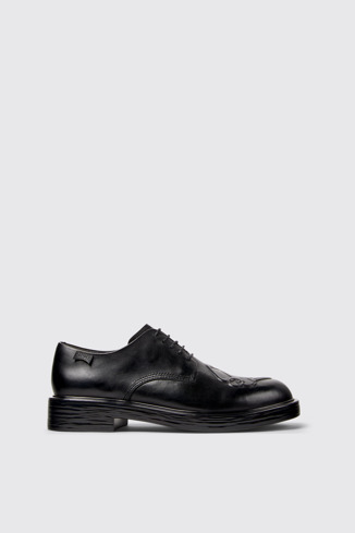 Side view of Twins Black Leather Shoes for Men.