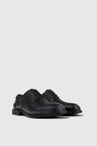 Front view of Pix Black Leather Shoes for Men.