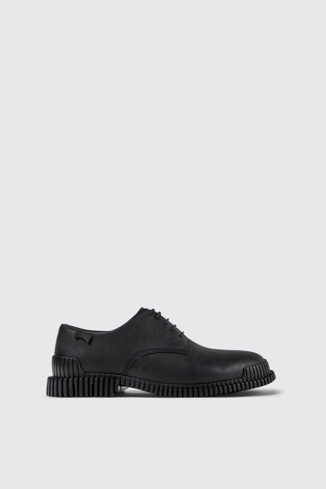 Side view of Pix Black Leather Shoes for Men.