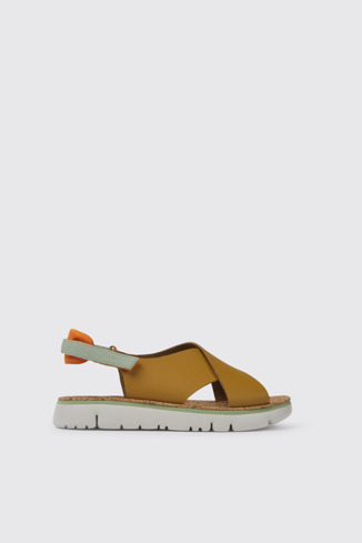 Side view of Oruga Brown and green sandals for women