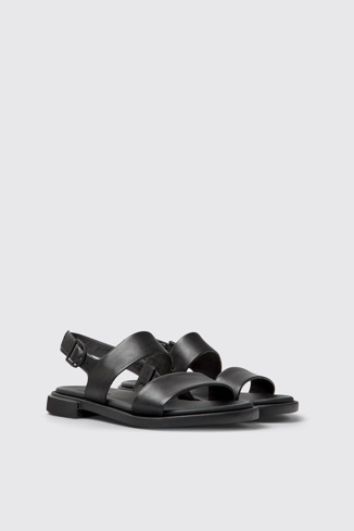 Front view of Edy Black leather sandals for women