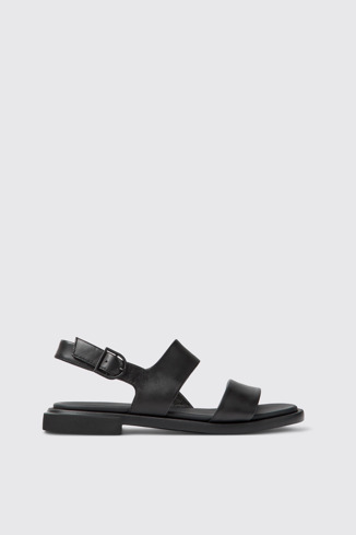 Side view of Edy Black leather sandals for women