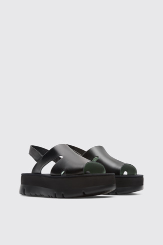 Front view of Oruga Up Black Sandals for Women