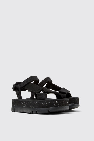 Front view of Oruga Up Black recycled PET sandals for women