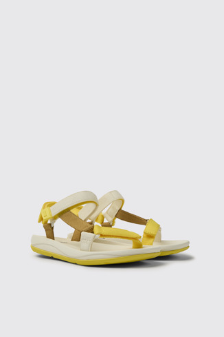 Front view of Match Yellow, white, and brown sandals for women