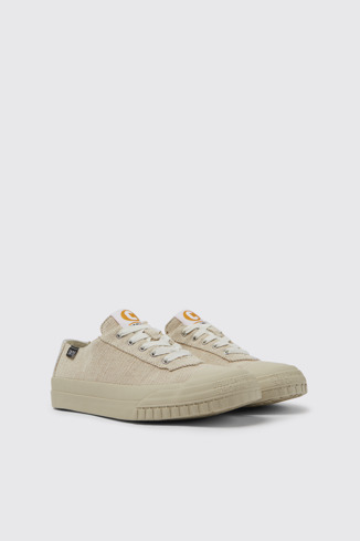Front view of Camaleon Beige recycled hemp and cotton sneakers for women