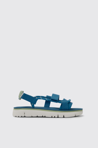 Side view of Oruga Blue and green leather sandals for women