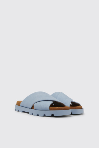 Front view of Brutus Sandal Light blue recycled cotton sandals for women