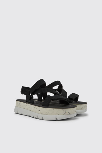 Front view of Oruga Up Black recycled PET sandals for women