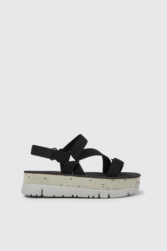 Side view of Oruga Up Black recycled PET sandals for women