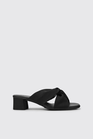 Side view of Katie Black recycled PET sandals for women