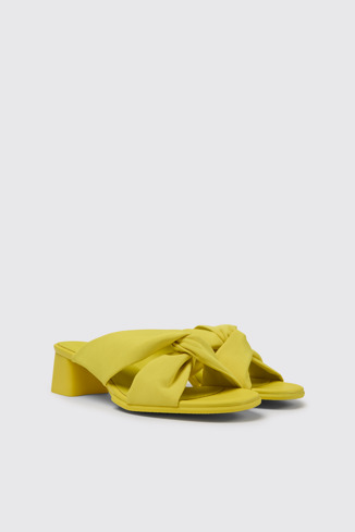 Front view of Katie Yellow recycled PET sandals for women