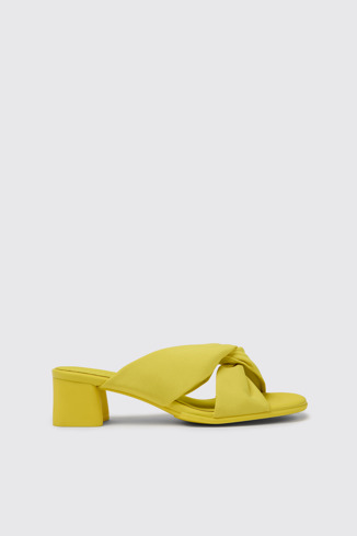 Side view of Katie Yellow recycled PET sandals for women