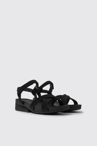 Front view of Minikaah Black recycled PET and nylon sandals for women