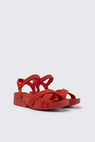 Front view of Minikaah Red recycled PET and nylon sandals for women