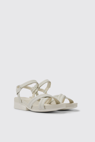 Front view of Minikaah White leather sandals for women