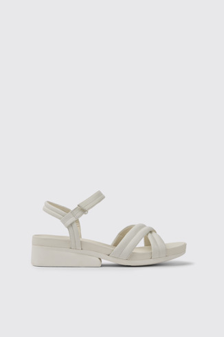 Side view of Minikaah White leather sandals for women