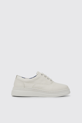 Side view of Runner Up White leather sneakers for women