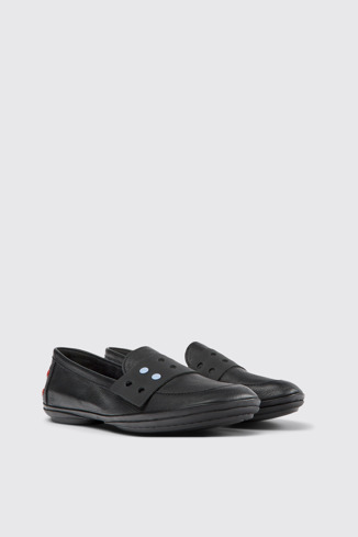 Front view of Twins Black leather women's shoes