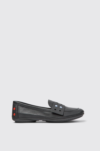 Side view of Twins Black leather women's shoes