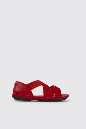 Side view of Right Red leather sandals for women