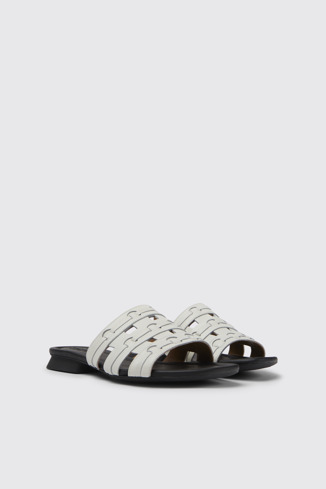 Front view of Casi Myra White leather sandals for women