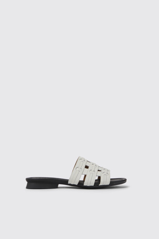 Side view of Casi Myra White leather sandals for women