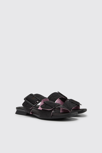 Front view of Casi Myra Black recycled PET sandals for women