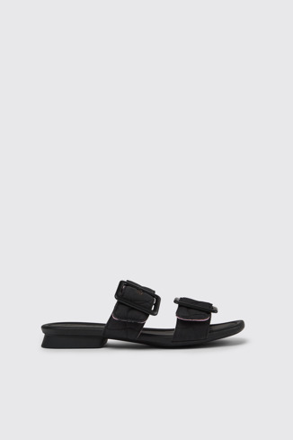 Side view of Casi Myra Black recycled PET sandals for women