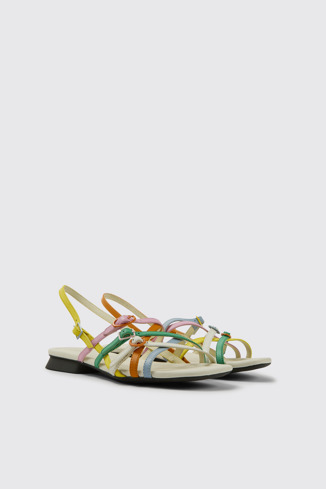 Front view of Twins Multicolored leather sandals for women