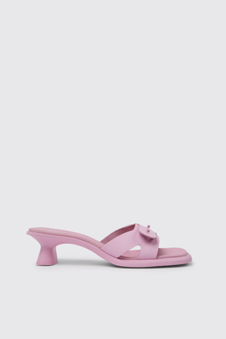 Side view of Dina Pink leather sandals for women