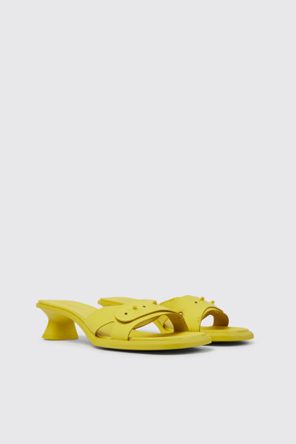 Front view of Dina Yellow leather sandals for women