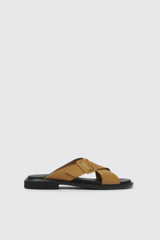Side view of Edy Brown leather sandals for women