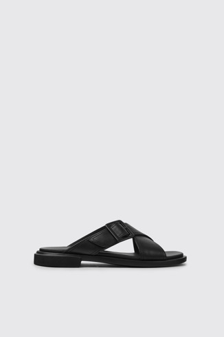 Side view of Edy Black leather sandals for women