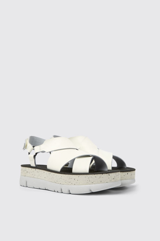 Front view of Oruga Up White leather sandals for women
