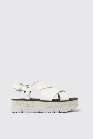 Side view of Oruga Up White leather sandals for women