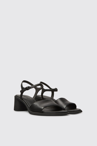 Front view of Meda Black leather sandals for women