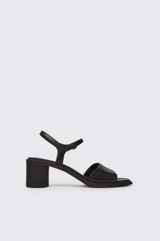 Side view of Meda Black leather sandals for women