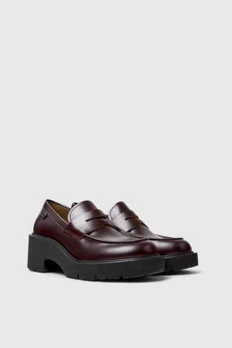 Front view of Milah Burgundy Leather Moccasins for Women.