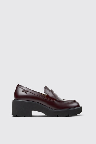 Side view of Milah Burgundy Leather Moccasins for Women.