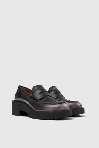 Front view of Milah Black Leather Moccasins for Women.