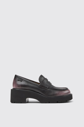 Side view of Milah Black Leather Moccasins for Women.