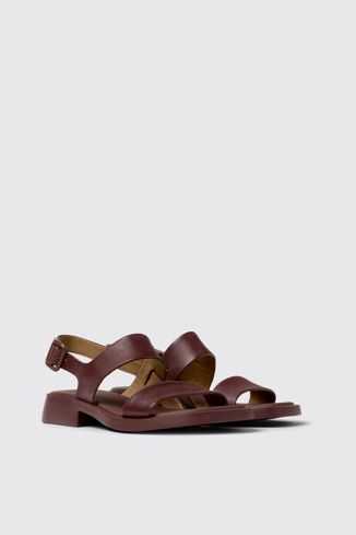 Front view of Dana Burgundy Leather Sandals for Women.