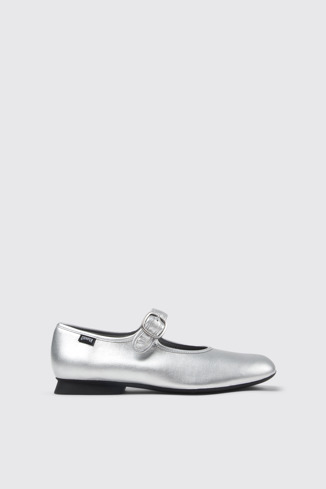 Side view of Casi Myra Silver Leather Shoes for Women.