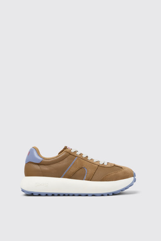Side view of Pelotas Athens Brown and Blue Leather and Nubuck Sneakers for Women.