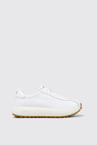 Side view of Pelotas Athens White Leather Sneakers for Women.